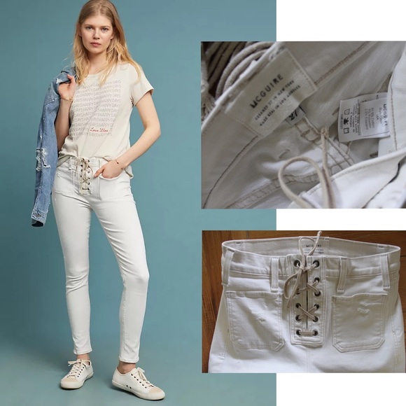 McGuire White Isabeli Mid Rise Lace Up Skinny Jeans 27 4 - Picture 1 of 10